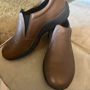 Merrell Mens Mahogany Brown Performance Leather Slip On Clog Slides Shoes 10 New